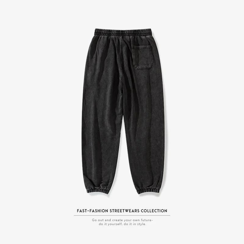 vintage black Осень и зима мыть ретро прилива бренд молния свободный луч ноги мужские брюки сплошной цвет случайные уличные модные брюки - Цвет: vintage black