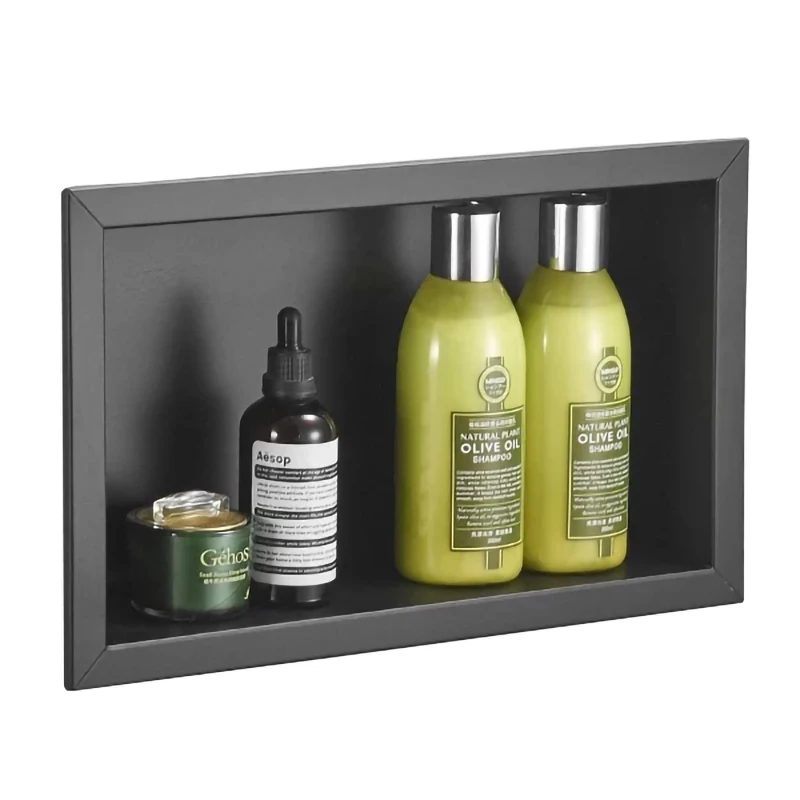 Black Storage Cabinet Bathroom Concealed Built-In Wall Cabinet Niche Stainless Steel Hotel In-Wall Wall Cabinet Toilet 4
