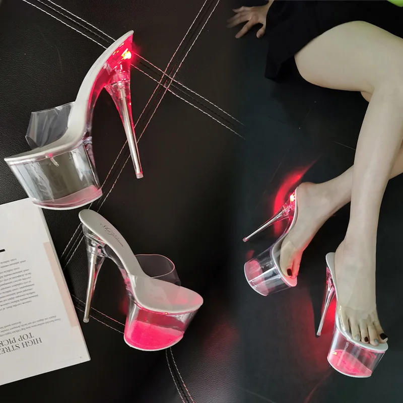 Voesnees Pole Dance Shoes Female Clear Slippers Summer Transparent Sandals High Heels 17.5CM Outdoor Slides Fashion Women Shoes