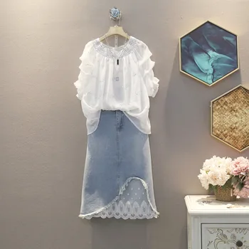 

[EWQ] 2020 Spring Summer New Arrivals High Waist Solid Pattern Women Casual Lace Patchwork Fake Two Piece Chiffon Skirt AY35200L