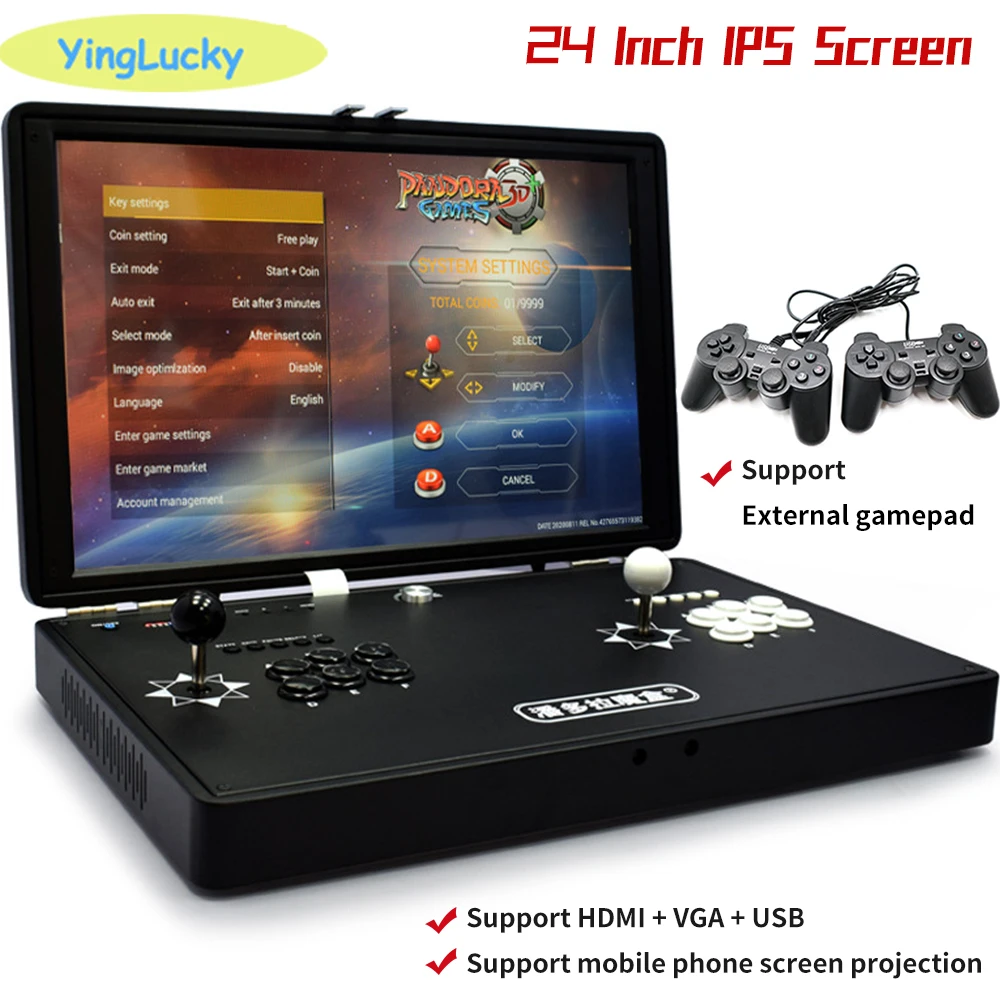 

24 inch retro arcade console with built-in pandora box 3d wifi 8000 in 1 with cast screen search function, connectable to TV PC