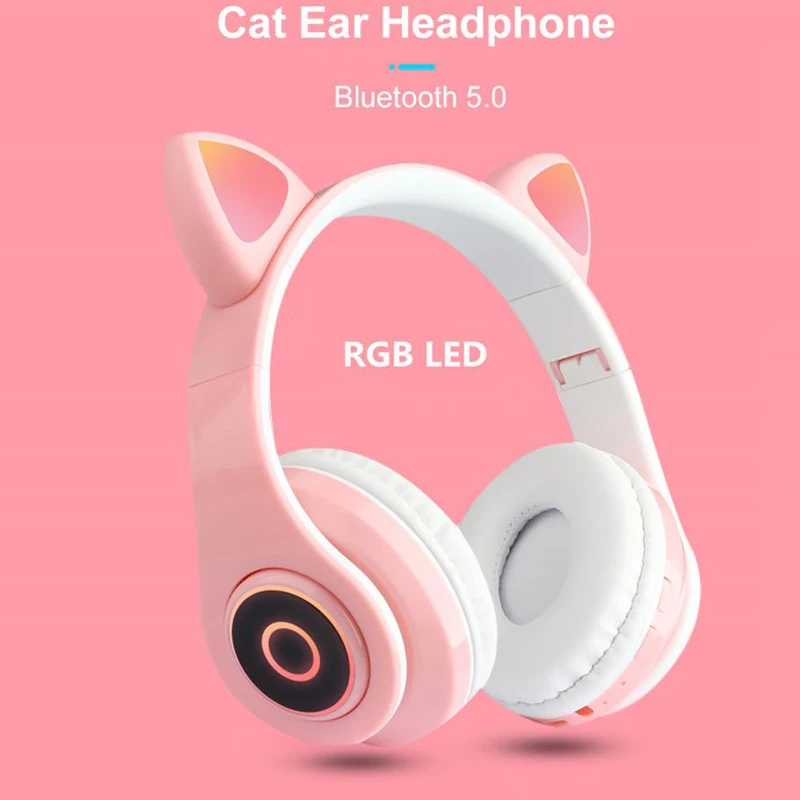 Kids Bluetooth Headphones LED Light Cat Ears Wireless Children Headset With Mic HIFI Stereo Bass Gamer Earphones for Smartphone