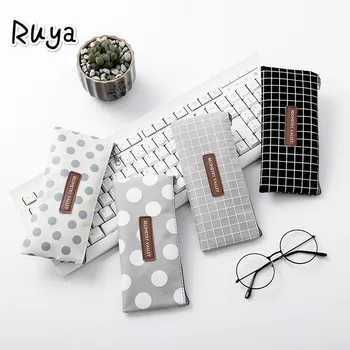 

Kawaii Fresh Simple Striped Grid Solid Pencil box Case Office Stationery School Supplies High Capacity Canvas Bag pencilcase bts