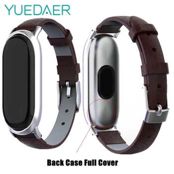 

YUEDAER Cowhide Leather Wrist Strap For Xiaomi Mi Band 4 Bracelet Full Back Cover Metal Case Wristband For Mi Band 4 Leathers