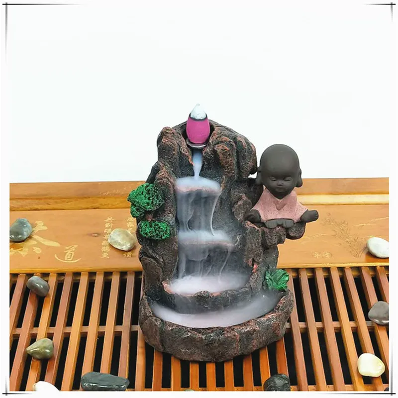 Смола Курильница для благовоний горелка креативный домашний Декор маленький Монах Будда дым водопад курильница использование в домашних Teaho - Цвет: J