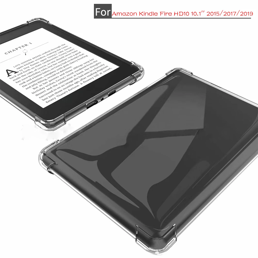 

Silicon Case For Amazon Kindle Fire HD 10 2017 2019 10.1'' Fire hd10 2015 10.1 Clear Transparent Soft TPU Back Tablet Cover Capa