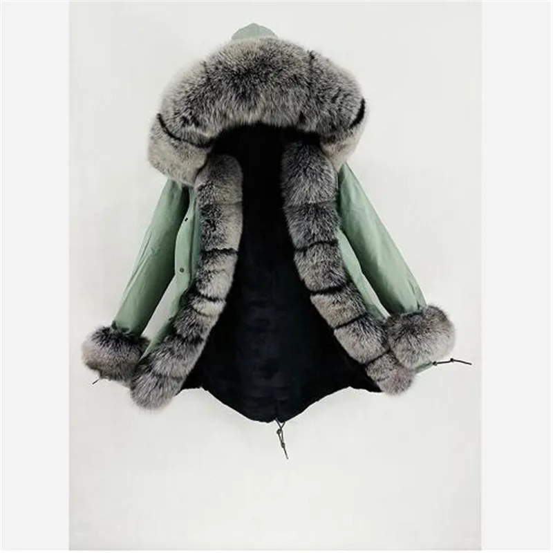 

2019 new winter jacket faux fur liner thick warm natural fox fur collar outwear long Streetwear
