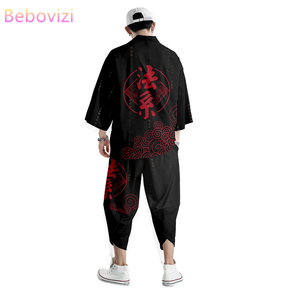 Chinese Style Two-piece Suit Plus Size 6XL 5XL Japanese Cardigan Women Men Cosplay Yukata Clothing Harajuku Kimono + Pants Sets |