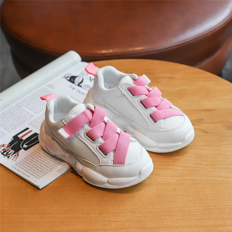 SZ080Pink Детская Повседневная Спортивная обувь для детей; осенние детские кроссовки; флуоресцентная Белая обувь; студенческие кроссовки; SZ080 - Цвет: SZ080Pink