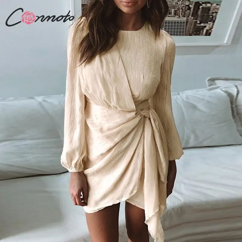 Comprar Conmoto Sexy Wrap elegante vestido mujeres arco volantes partido vestido cinta Vintage manga larga señoras Vestidos