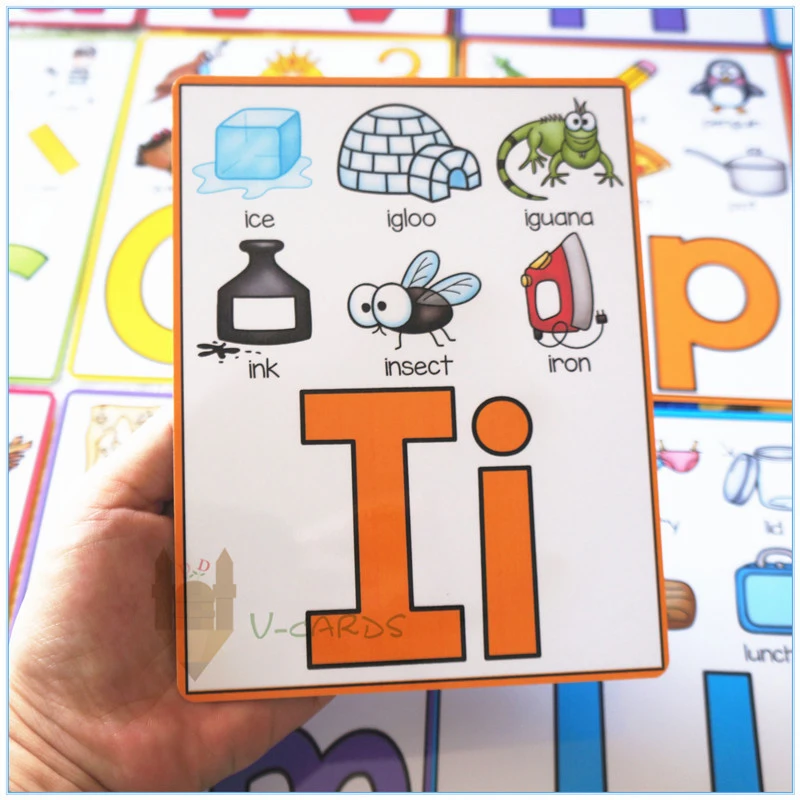 

26 Alphabet Cards Early Educational English Letter Word with Picture Kindergarten Teaching Aid Decorative Flash Cards 18x13cm