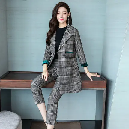 Женский маленький костюм женский осенний корейский модный темперамент тонкие прямые брюки два комплекта OL деловые костюмы Ms. trend