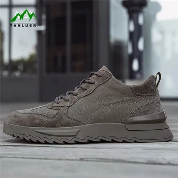 

TANLUER men shoes Cowhide and canvas stitching hiking shoes men outdoor shoes Comfortable sports shoes