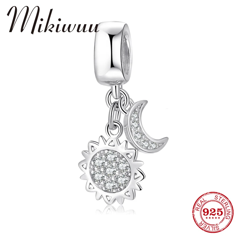 

Sun and moon shape 925 Sterling Silver DIY clear CZ fine Pendants beads Jewelry making Fit Original Women Mikiwuu Charm Bracelet