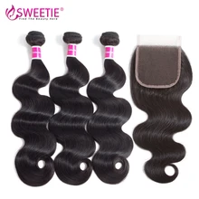 Aliexpress - Sweetie Hair Brazilian Body Wave 4/ 3 Bundles With Closure 100% Human Hair Bundles With Lace Closure 4pcs/lot Non-Remy Hair Weft