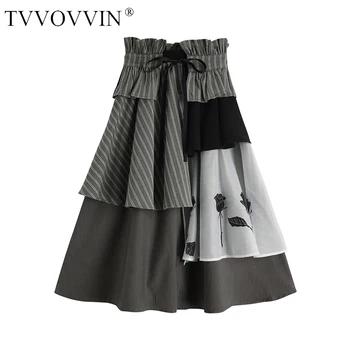 

Loose High Elastic Waist Gray Striped Pattern Printed Ruffles Half-body Skirt Women Fashion Tide New Spring Autumn 2020 1S389Q