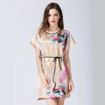 

Summer Women Imitated Silk Sleep Floral Dress Strip Tunic Homewear Sleepwear lingerie seksi bayan gecelik night dress