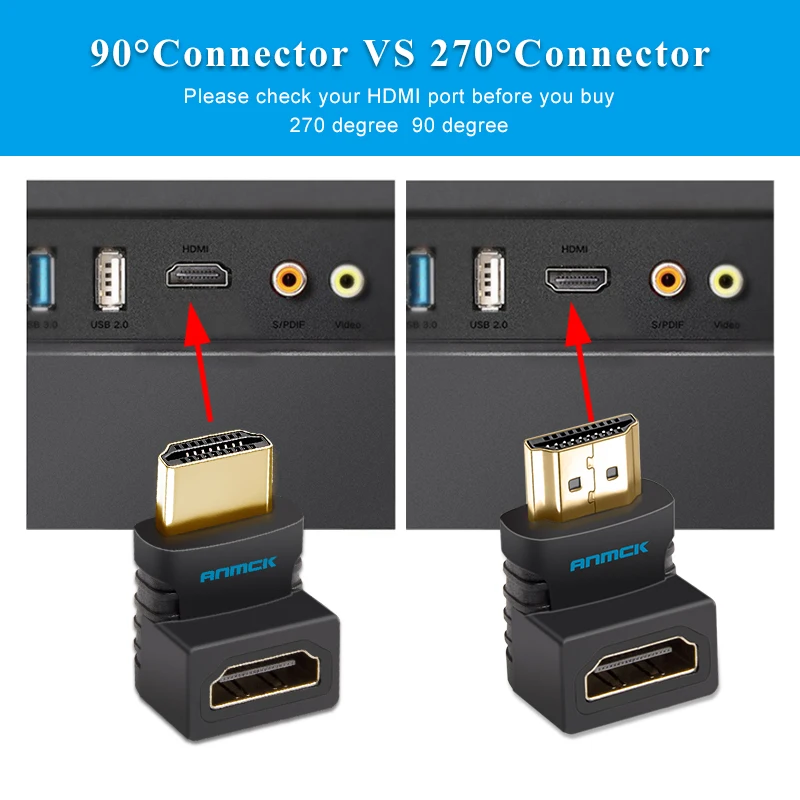 Anmck HDMI адаптер 270 90 градусов правый угол мужчин и женщин кабель конвертер 4K HDMI удлинитель для PS4 HDTV HDMI разъем