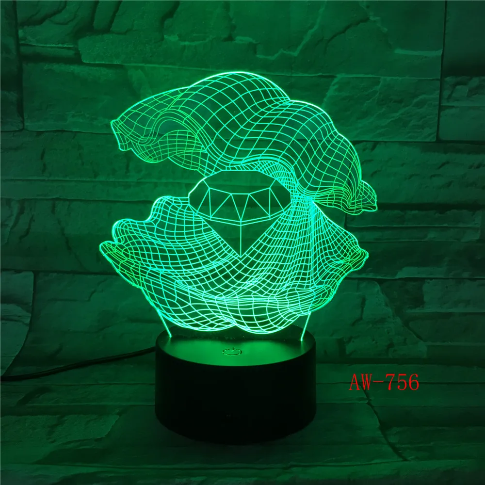 Creative Shell Diamond 3D Night Light 7 Color Changing Desk Table Lamp Luminaria Bedroom Bedside Sleep Lighting Gifts Decor 756 | Лампы и