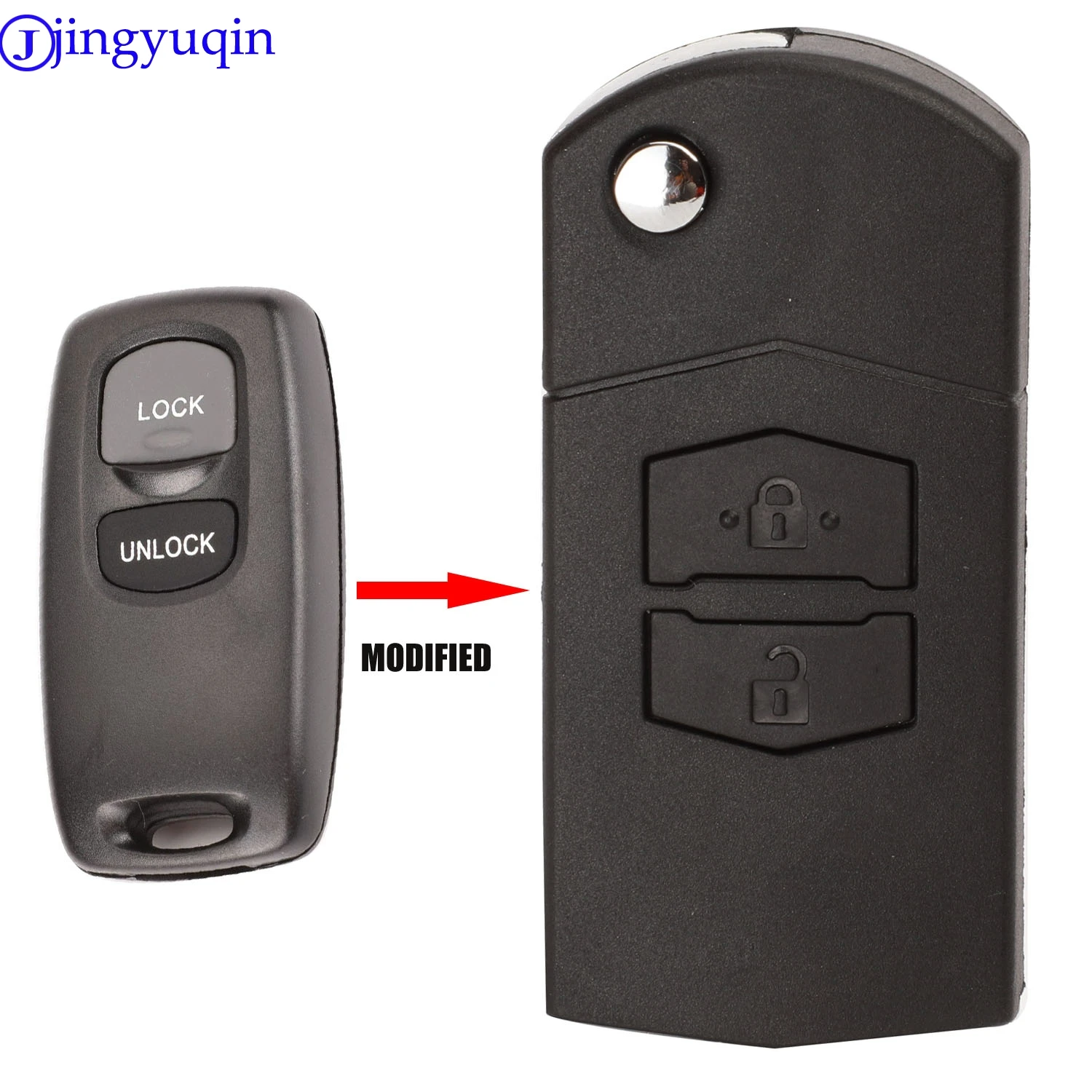 

jingyuqin Modified 2 Buttons Flip Folding Car Remote Key FOB For Mazda 3 5 6 MPV Protege cx-5 Case Cover Uncut Blade