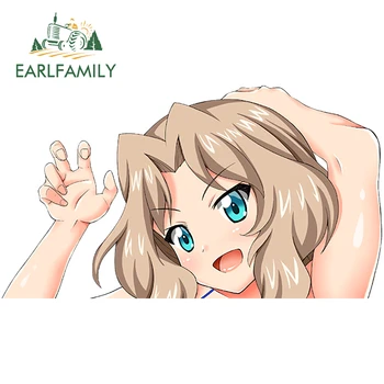 

EARLFAMILY 13cm x 7.3cm for Girls Und Panzer Personality Cartoon Scratch-Proof Anime Car Stickers Refrigerator Decal Personality