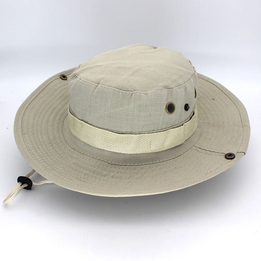 Шляпа Bonnie Bob Jungle, Панама, сафари, животное, для мужчин и женщин, уличная Военная камуфляжная Панама, шляпа для рыбалки, кемпинга, солнца, рыбалки - Цвет: Beige