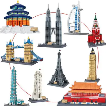

Wange World Great Architecture Building Blocks Set City Tiananmen Eiffel Tower Paris Tower taj mahal Model Educational Brick Toy
