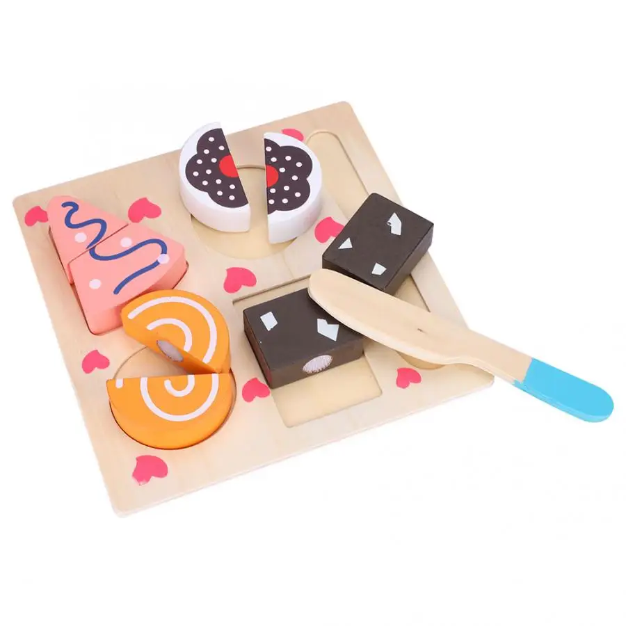 Wooden Kitchen Cut Fruits Vegetables Dessert Kids Cooking Food Pretend Play Chef Occupations Kitchen Toy Puzzle Educational Toys