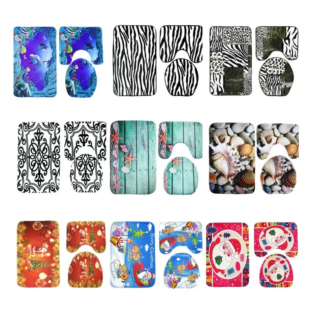 

3PCS/SET Home Toilet Lid Cover Floor Mats Modern Design Bathroom Bath Mat Set Toilet Rugs Flannel Anti-Slip Bathroom Carpets