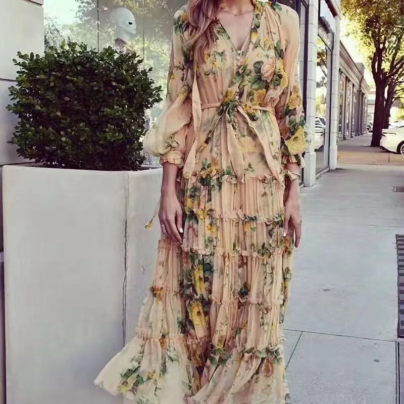 

2019 Autumn Long Sleeve Stand Collar Slim Long Dress Two Piece Casual Female Mesh Beach Dress Vestido
