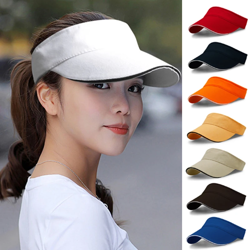 

Velcro Adjustable Running Tennis Golf Hats Unisex Empty Top Visor Cap Outdoor Sunscreen Hat Solid Color Red Black Blue Hot Caps