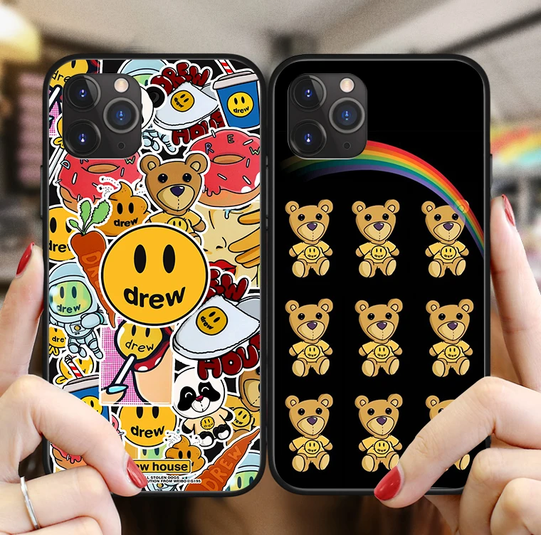 

Luxury trend brand Justin Bieber drew house Phone Case For iPhone 11Pro MAX XR XS 6 6S 7 8 Plus 5 5S Smiley face soft TPU Cover
