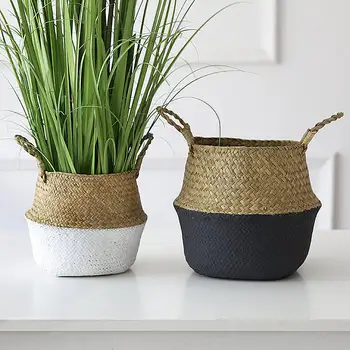 

2020 NEW Handmade Foldable Laundry Clothing Storage Wicker Rattan Woven Straw Bamboo Toy Flower Pot Plant Basket
