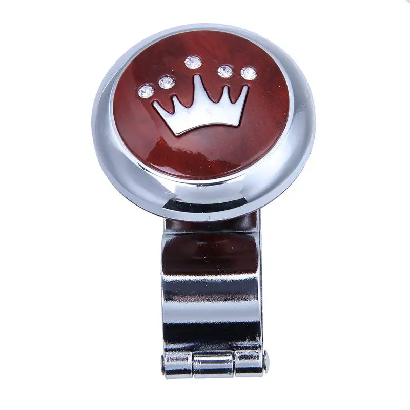 

Crown Pattern Metal Plastic Handle Steering Wheel Spinner Knob for Auto Truck Mahogany