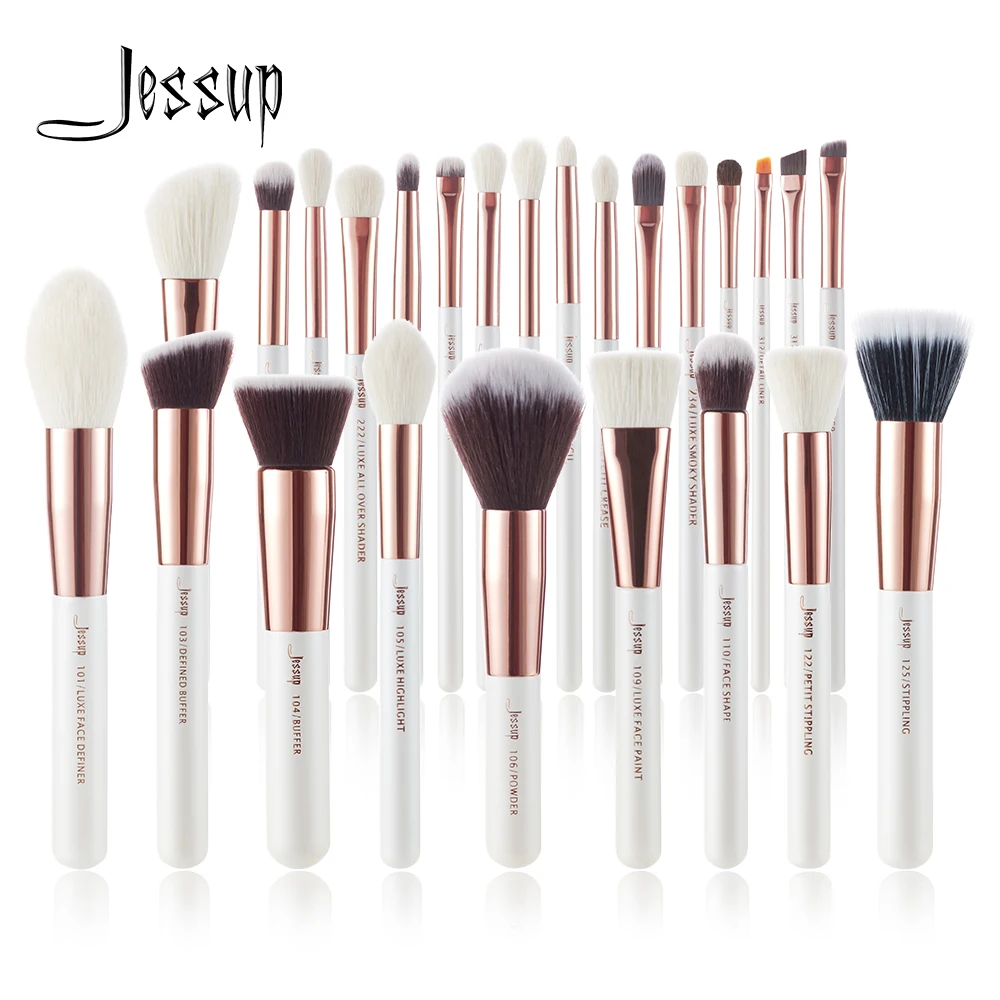 Jessup щеточки жемчужные белые/розовое золото щеточки для макияжа набор Профессиональная Кисть для макияжа натуральные волосы основа для макияжа рассыпчатые румяна|Аппликатор теней для век|   | АлиЭкспресс