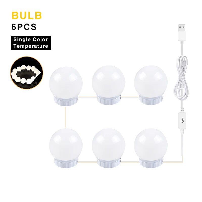 1 color 6 bulbs USB 5V макияж зеркало светильник косметическое зеркало, лампа сенсорный Сенсор Плавная затемнения настенный светильник 2/6/10/14 лампы для туалетного столика крытый деко - Испускаемый цвет: 1 color 6 bulbs