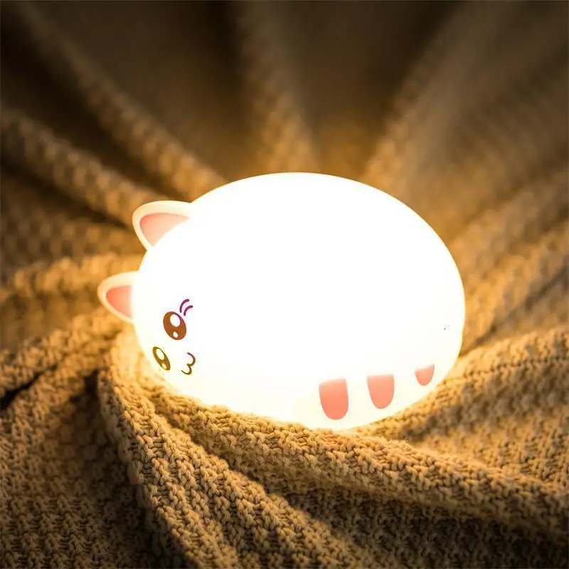 

Kitty Cute Cat Animal Silicone Small Night-light Clap Children Bedroom Nursery Light Remote Control Soft Cartoon Lamp