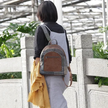 

Women Woolen Cloth backpack handmade female pu leather school all match Backpacks Casual bags