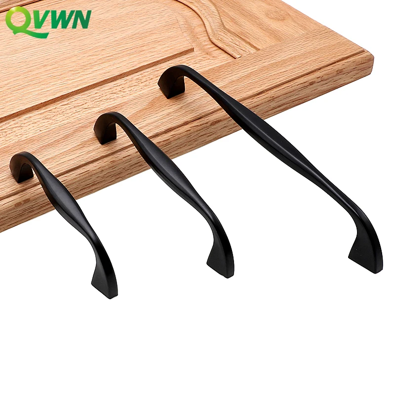 QVWN Furniture Accessories Single Pitch Door Handles Black Aluminum Alloy Wardrobe Pulls Drawer Knobs | Обустройство дома