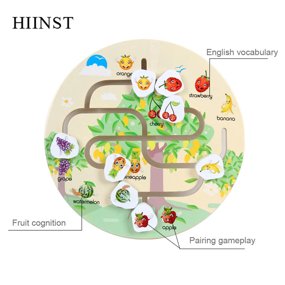 HIINST пазл, игрушки для детей, деревянные Мультяшные животные, фрукты, лабиринт, игрушки, игра, головоломка, доска для обучения ребенка, раннее образование, игрушка