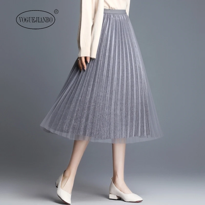 Осенняя и зимняя новая стильная Золотая Бархатная сетчатая юбка, корейская модная Милая длинная Плиссированная сексуальная юбка vestidos