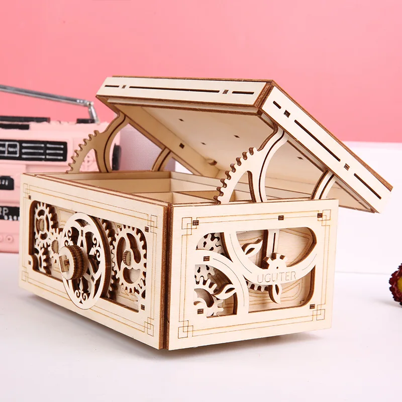 Деревянная 3D головоломка модель музыкальной шкатулки DIY механический привод