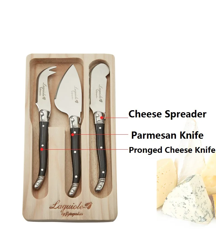 Laguiole 버터 나이프 치즈 스프레더 세트, 스테인레스 스틸 블랙 컬러 핸들 3 개, 조미료 나이프 소스 잼 도구 6 인치 