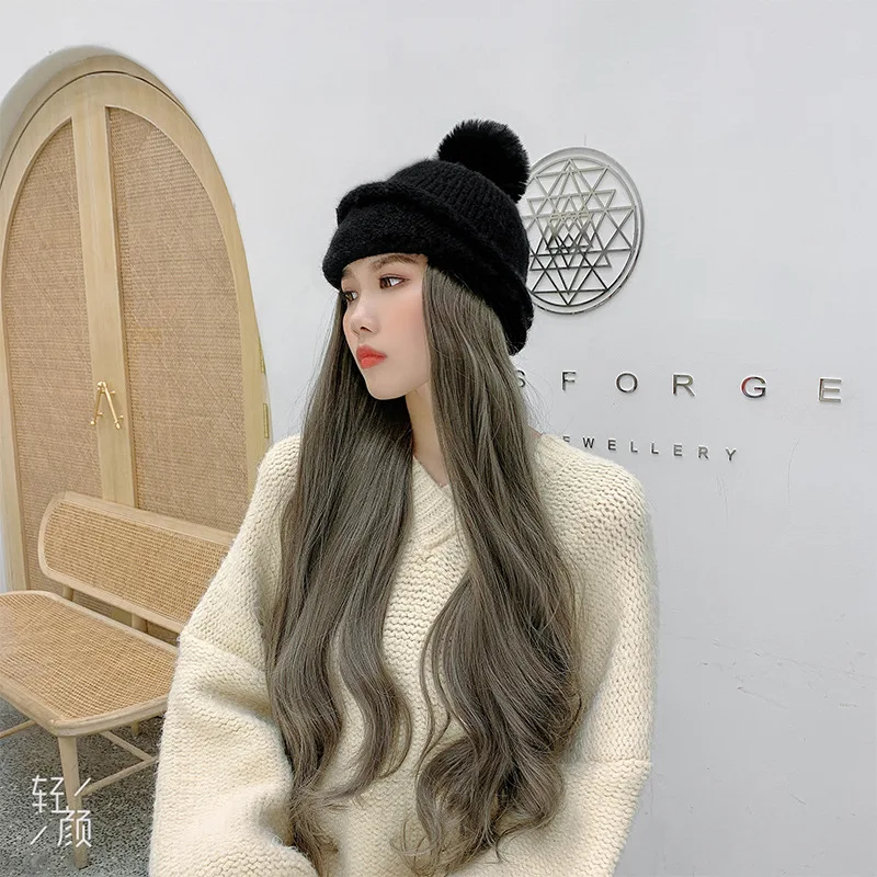 Новая однотонная вязаная шапочка набор париков pom poms gorro набор париков крутая модная шапка парик Съемная шапочка