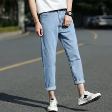 Модные однотонные джинсы больших размеров для мужчин повседневные тонкие джинсы длиной до щиколотки джинсы с карманами Homme