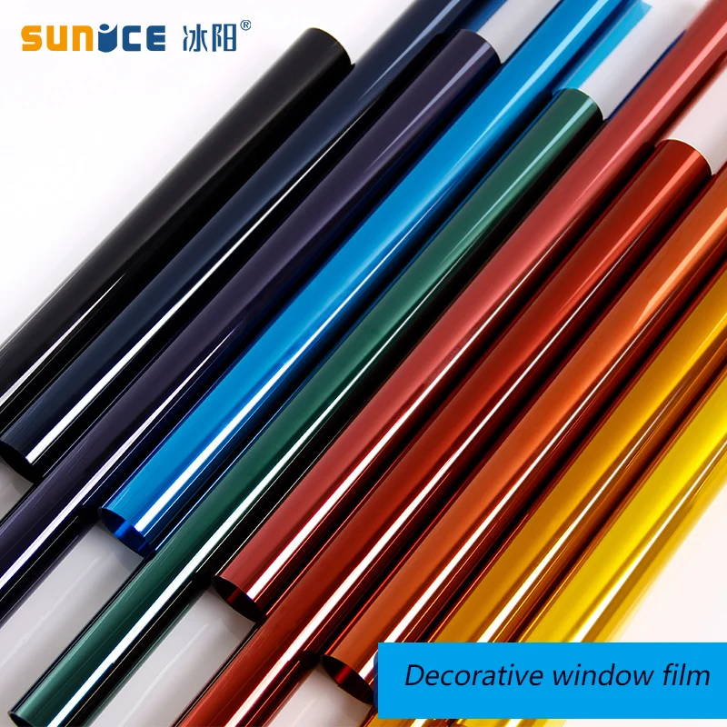Colored Window Film Decorative Glass Tint Sun Blocking Heat Control Self Adhesive Window Tint for Building Residential(Yellow