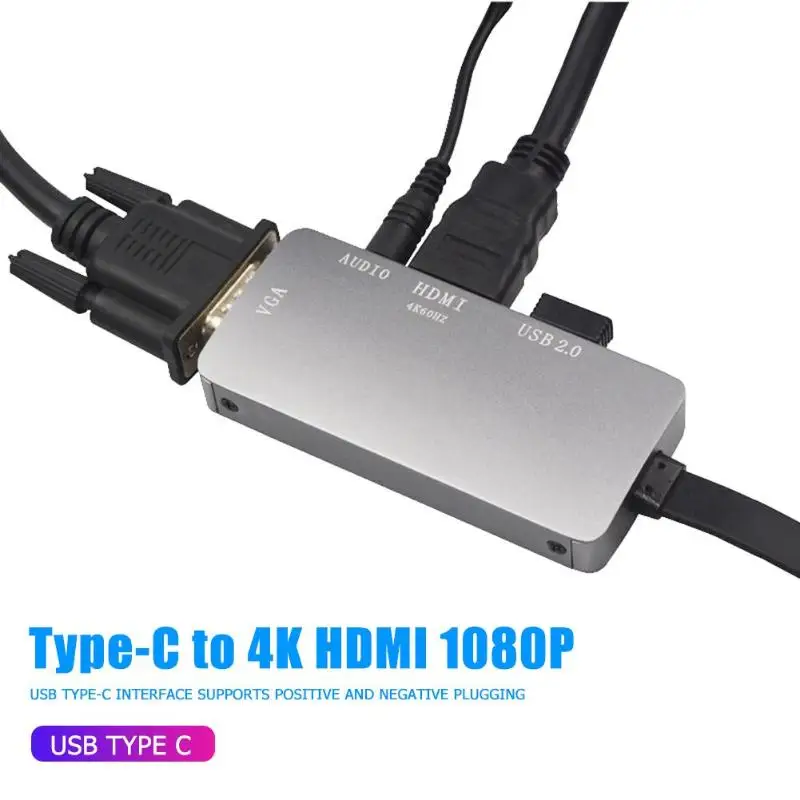 USB C к адаптер HDMI VGA 4K HDMI/1080 P/VGA/3,5 мм аудио/USB 2,0 двойной экран дисплей конвертер кабель для Macbook samsung Ноутбук