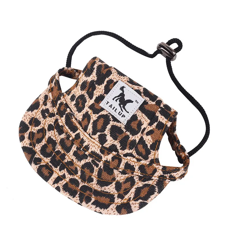 Leopard Print Шапки для собак с отверстиями для ушей, летняя парусиновая бейсболка с козырьком, кепка для походные товары для животных, маленьких щенков, собак на открытом воздухе, Новая фотография - Цвет: Leopard Print