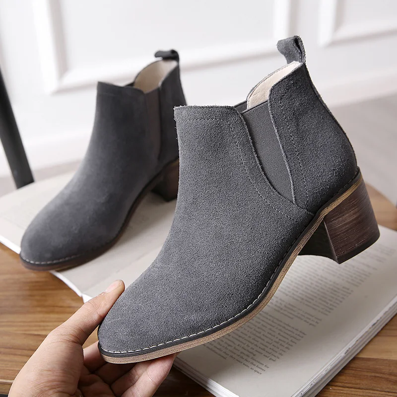 

beige boots women shoes chelsea chunky high-heeled ankle boots new Martin boots cotton boots winter added fleece to keep warm