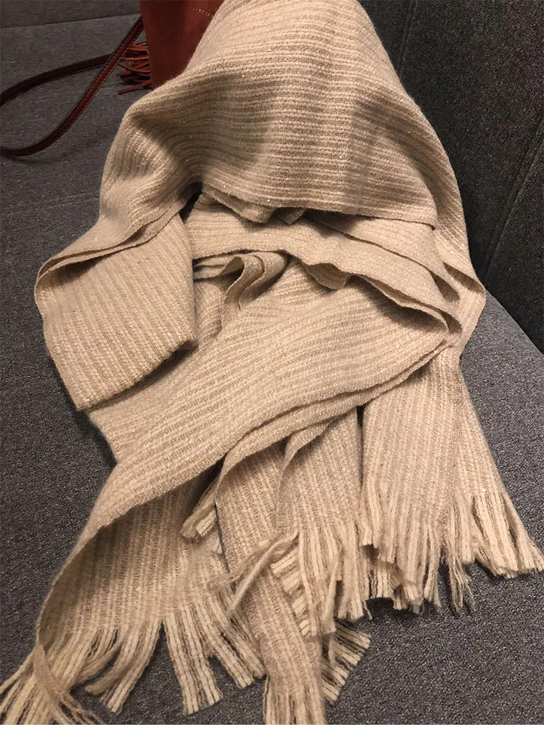 Naizaiga кашемировый вязаный шарф с блестками, кисточка, мягкий удобный однотонный шарф, шаль, сохраняющий тепло, пашмины, JRSM113